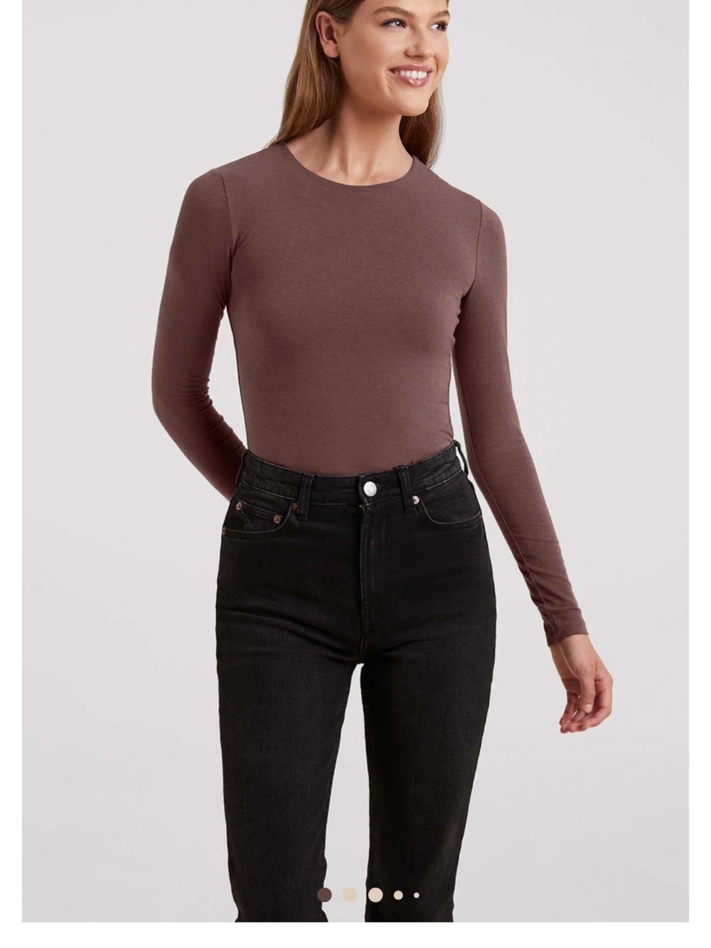 Nuuds long sleeve Sleeve Crewneck bodysuit in coffee brown